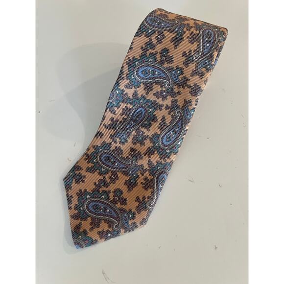 Courchevel 100% Imported Silk Men's Neck Tie Peach & Blue Paisley JL - Picture 1 of 8